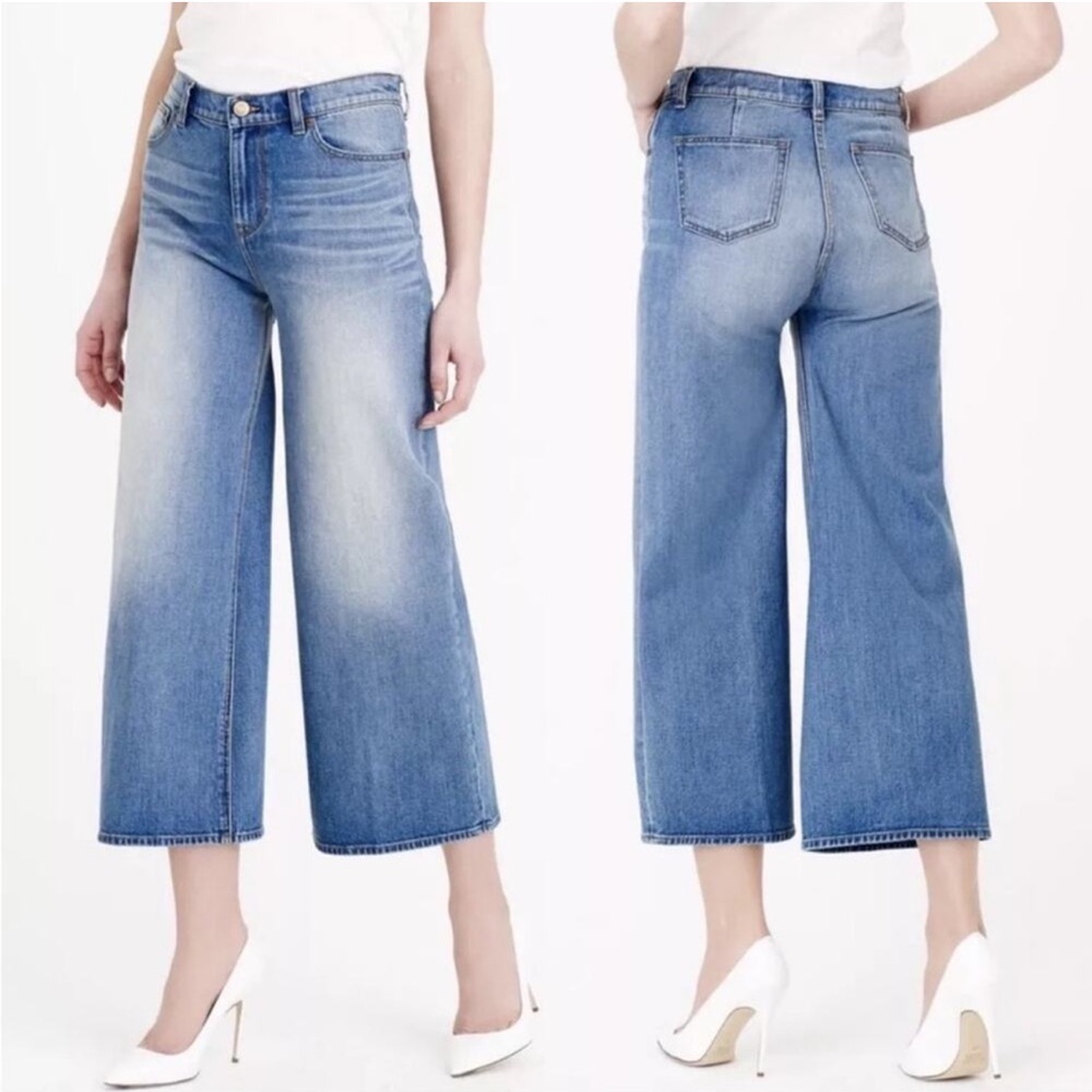 J Crew Medium Wash Rayner Wide Leg Jeans Cropped High Rise